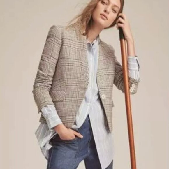 SOLD—NWT Veronica Beard Plaid Dickey Jacket Blazer Camel Black Cream Blue sz 2 - Picture 1 of 16
